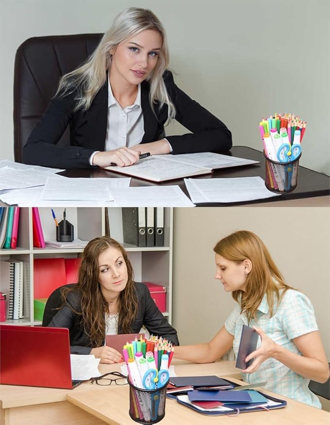 Pen Holder Pencil Holder Mesh Metal Pen Cup Holder Pencil Cup Holder for Desk Office Home Pen Organizer Black, 6 Pack