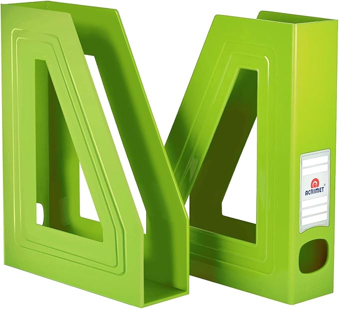 Acrimet Magazine File Holder, Durable Rack, Space-Saving Organizer (Plastic) (Green Citrus Color) (2 Pack)