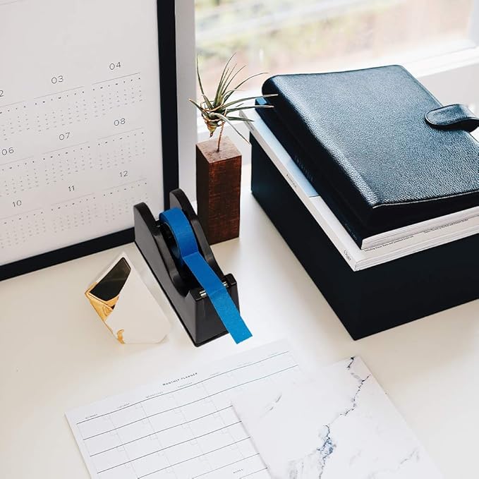 Tape Dispenser, Heat Press Tape Dispenser, Desk Heat Tape Dispenser 6.3 x 2.5 x 3.4 Inch, Holder Fits 1" and 3" Core (Black)