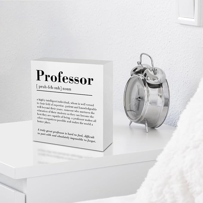 Professor Definition Office Supplies Rustic Desk Decor White Wooden Box Sign Motivational Appreciation Gifts for Professor Teacher Mentor Farmhouse Wood Plaque Thank You Gifts Home Shelf Decorations