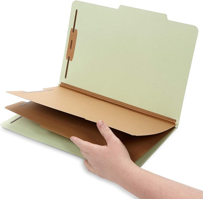 10 Legal Size Classification Folders - 2 Divider 2 Inch Tyvek Expansions - Durable 2 Prongs Designed to Organize Standard Law Client Files, Office Reports - Legal Size, 10 Folders (Gray Green)