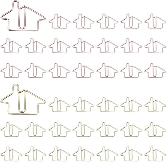 OWLFAVO 40pcs House Shape Paper Clips with Clear Box, Rose Gold and Yellow Gold, Funny Cute Paperclips Bookmarks Planner Clips for Fun Office Supplies School Gifts Wedding Decoration