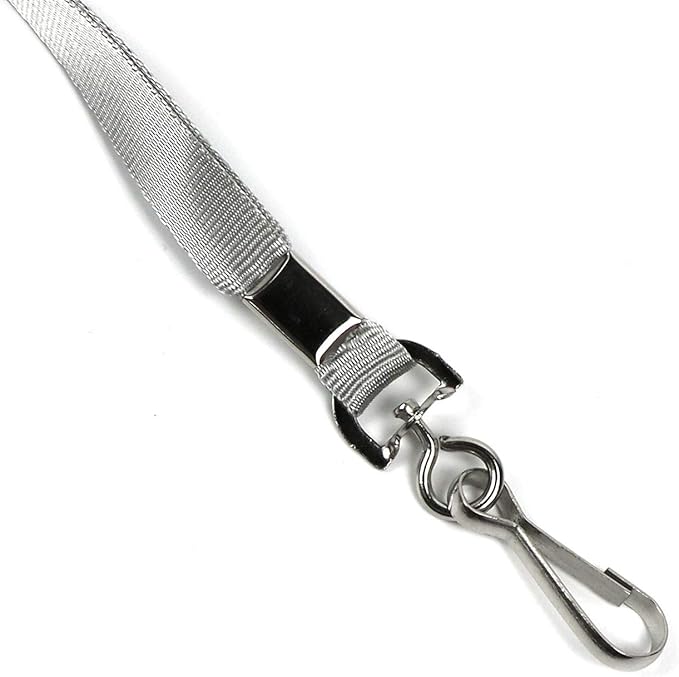 Beebel Grey Lanyard Bulk Lanyards for Id Badges Flat Lanyard with Badge Clip Swivel Hook 100 Pack