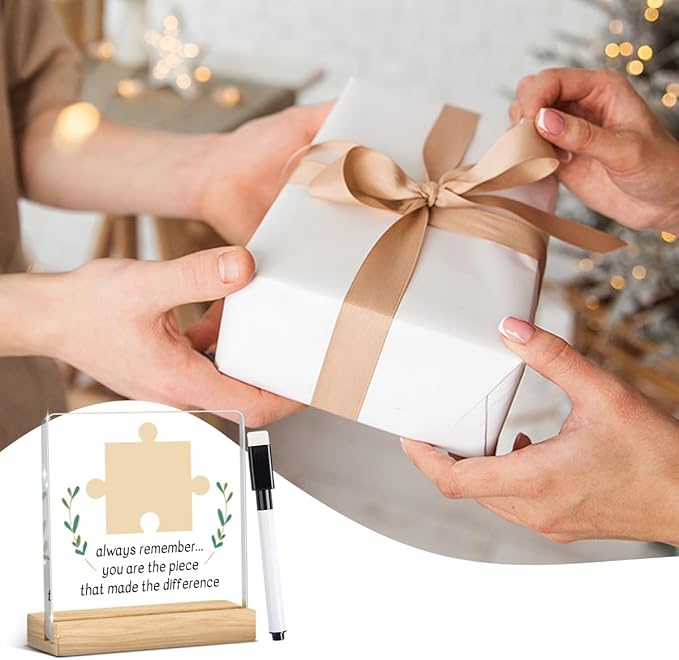 Difference Maker, Retirement Gifts, You Are the Piece That Made the Difference, Coworker Farewell Gift for Colleagues Mentors Wipeable Acrylic Decor Sign with Wood Stand 4 X 4 Inch
