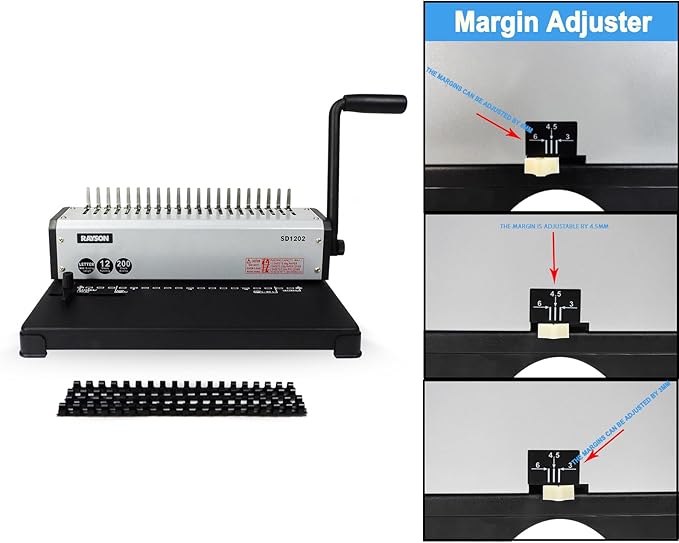 RAYSON SD1202 Comb Binding Machine, 19 Holes, Max Punching Letter Size, with Comb Set Binder for Daily Binding