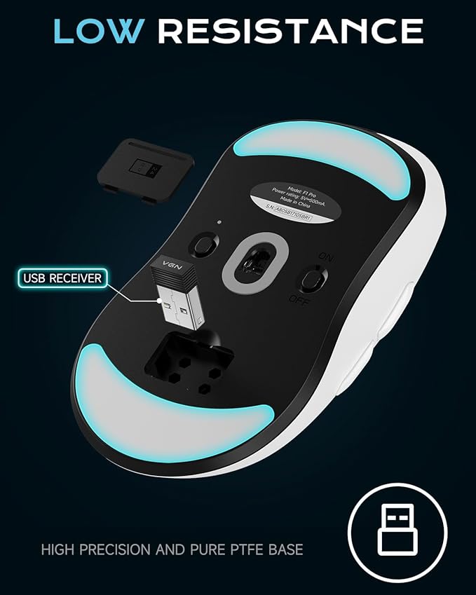 VGN Dragonfly F1 Pro Wireless Gaming Mouse - 49g Ultra-Lightweight, 26K DPI Optical Sensor, 6 Programmable Buttons, 65Hrs Battery, Esports Grade - Classic White