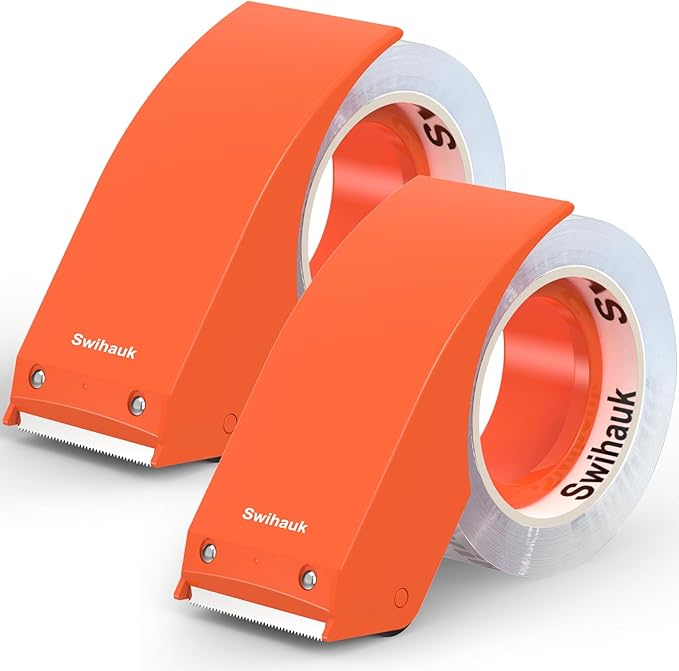 Swihauk 1.88 in x 66.6 YDs Heavy Duty Packing Tape with Dispenser, Strong & Durable Shipping Tape, Packaging Tape, Clear Package Tape for Shipping Moving Storage and Mailing, 2 Roll + 2 Dispenser