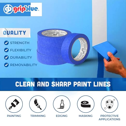 Blue Painters Tape 1.5 Inch Wide, 4 Rolls Masking Tape - Perfect for Precise Lines on Walls & Trim, Multi-Surface, Residue-Free, Easy Removal - Ideal for Indoor & Outdoor Use, 1.41in x 60yds