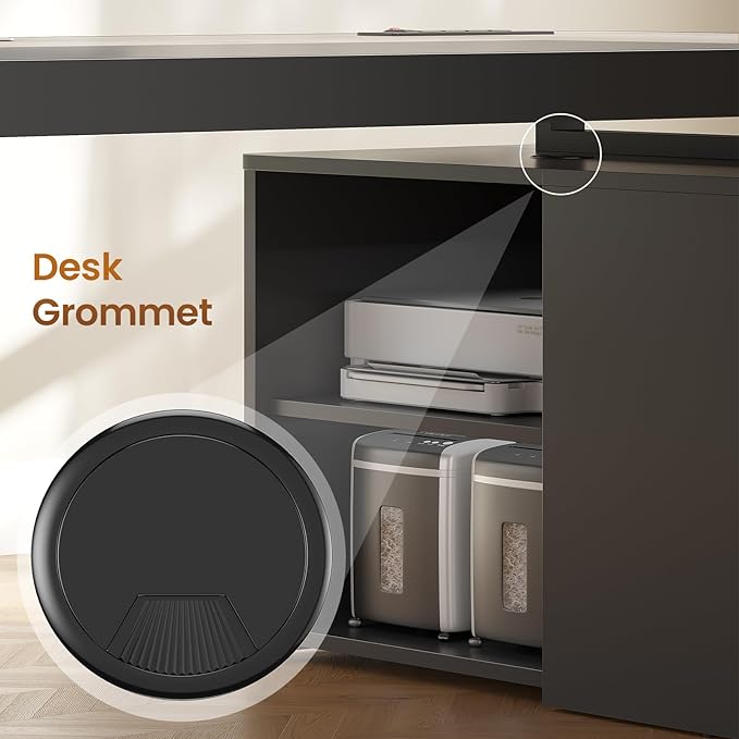 Itaar 70.9" Executive Desk, Large Computer Desk with Drawers and Lateral File Cabinet, Office Desk with Removable Shelves, Business Furniture Desk Workstation for Home Office, Gray