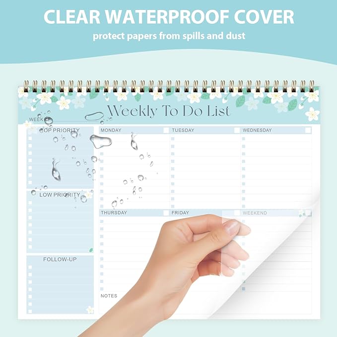 Weekly To Do List Notepad, Undated Planner with 52 Sheets (8.5''x11''), Desk Weekly Planner for Women & Man, Home School & Work (Flower)