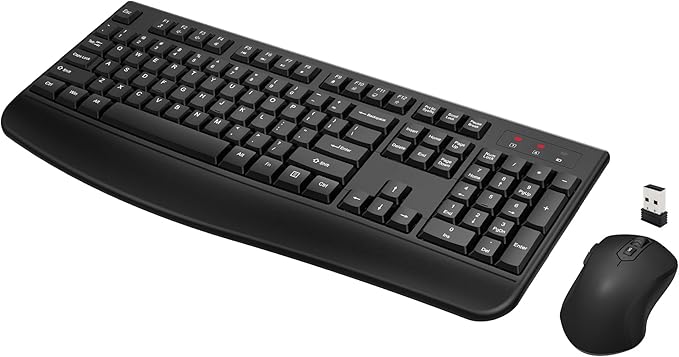 Wireless Keyboard and Mouse Combo, Full-Sized 2.4GHz Wireless Keyboard with Comfortable Palm Rest and Optical Wireless Mouse for Windows, Mac OS PC/Desktops/Computer/Laptops (Black)