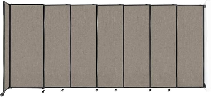 Wall-Mounted Sliding StraightWall Room Divider | Adjustable Widths | Locking Wheels | Room Separator | Up to 15'6" Wide x 6'10" Tall Warm Pebble Fabric Panels