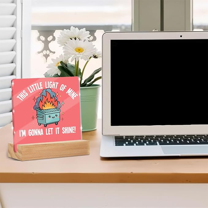 Inspirational Gifts for Women Men Coworkers Friends, Funny Trash Can on Firing Desk Decor Acrylic Sign, Positive Affirmations Desk Accessories Signs for Table Top Cubicle Office Decor