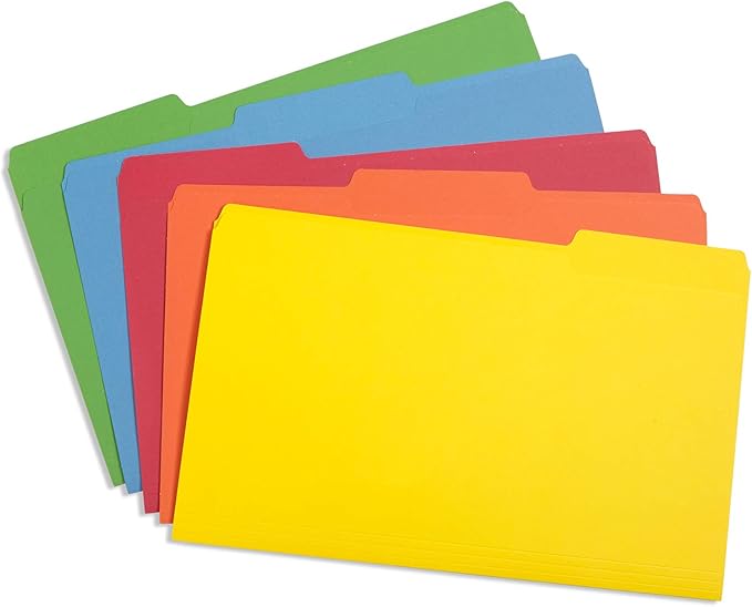 Blue Summit Supplies Colored File Folders Legal Size, 1/3 Cut Tab, Great for Organizing and Easy File Storage, 100 Per Box