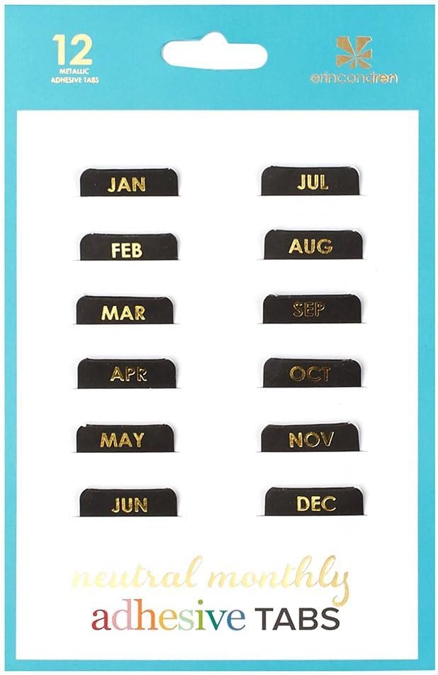 Erin Condren Designer Accessories - Monthly Adhesive Tabs, Neutral Metallic (Set of 12). Great for Organizing and Sorting in Planners, Agendas, or Notebooks by Month