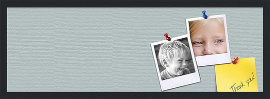 PinPix 36x12 Inch Cork Bulletin Board. This Decorative Framed Pin Board Comes with Soft Blue Design and a Satin Black Frame. Ideal for Home Office Decor or Message Board (PinPix-1814)