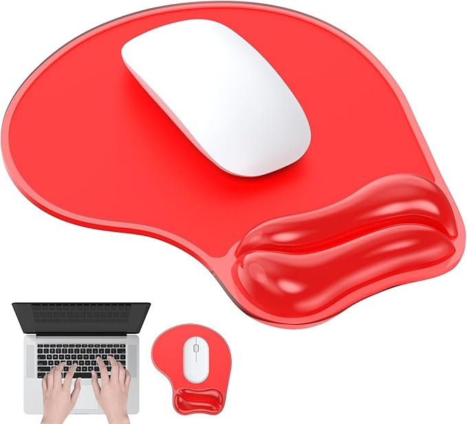 Mouse Pad with Gel Wrist Rest, Ergonomic Comfortable Computer Wrist Support for Laptop, Pain Relief Mousepad with Non-Slip PU Base for Office & Home Red