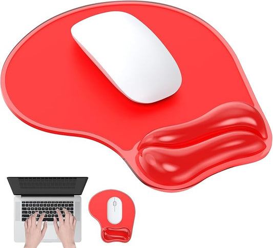 Mouse Pad with Gel Wrist Rest, Ergonomic Comfortable Computer Wrist Support for Laptop, Pain Relief Mousepad with Non-Slip PU Base for Office & Home Red