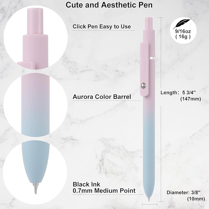 LINFANC Gel Pens, 10 pcs Medium Point 0.7mm, Gradient Color, Black Ink, Retractable Design, Aesthetic Pens for Journaling, School Supplies, Office Supplies