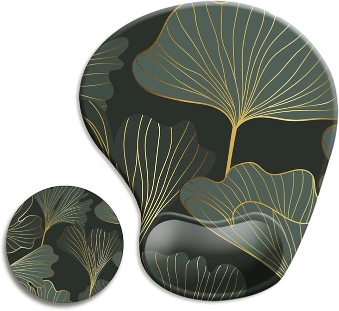 DOOKE Ergonomic Mouse Pad with Wrist Support and Coaster,Mouse Pads with Non-Slip PU Base for Home Office Working Studying Easy Typing & Pain Relief Green Leaf