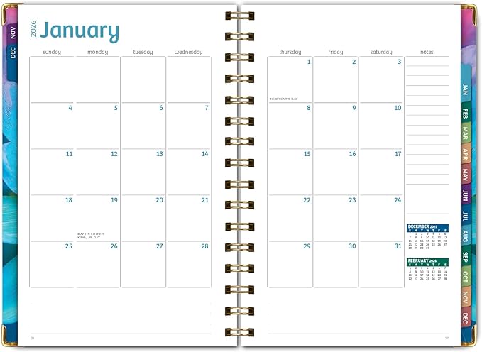 HARDCOVER 2026 Planner, 5.5"x8": 14 Months (November 2025 - December 2026), Daily Weekly Monthly Planner, Yearly Agenda, Bookmark, Pocket Folder and Sticky Note Set (Rainbow Petals)