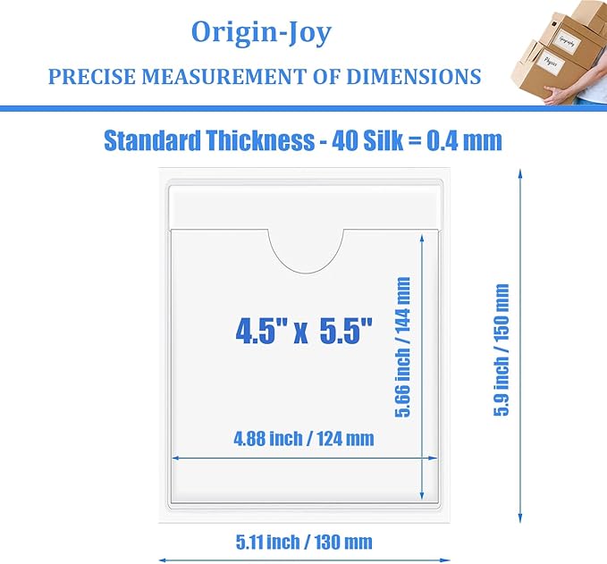 Origin-Joy 25 PCS Self-Adhesive Index Label Pockets, Clear Plastic Peel & Stick Card Holders with Top Open for Loading (4.5 x 5.5 inch)