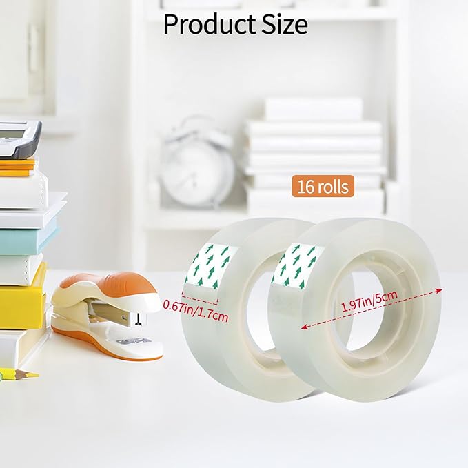 Scotch Tape Refills for Dispenser - Clear Packing Tape, Each Roll 3/4 x 1000 Inches, Scotch Tape 16 Pack, Office and Shipping Tape for Students and Office Staff