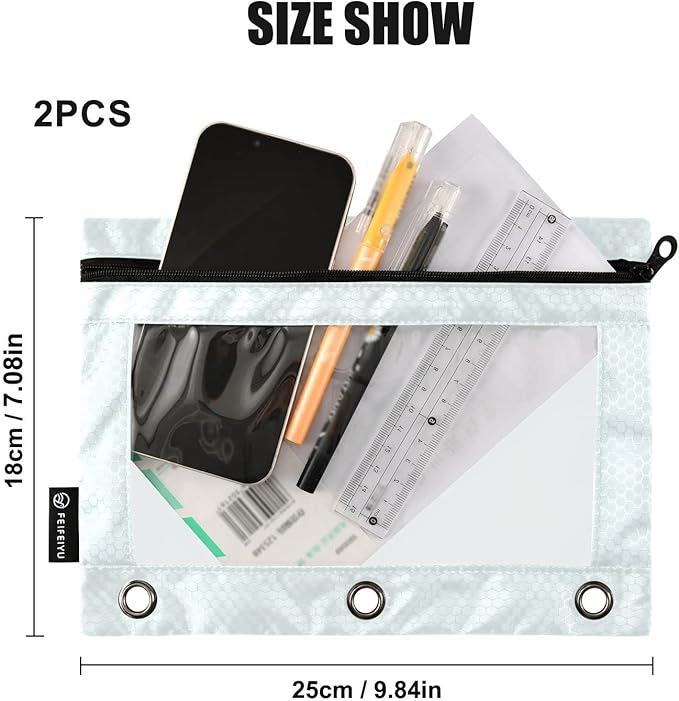 Gredecor Binder Pencil Pouch 3 Ring Azure Zipper Pencil Pouches Case 2 Pack Clear Binder Organizer for School Office