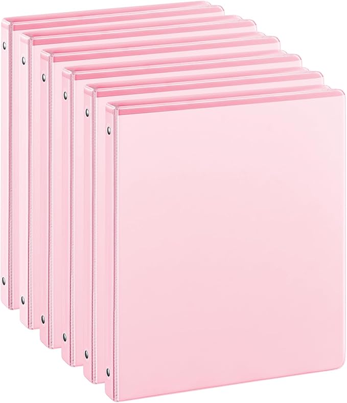 0.5-inch 3-Ring Binder with 2 Interior Pockets, 0.5'' Basic Binders Holds US Letter Size 8.5'' x 11''for Office/Home/Back to School, 6 Pack (Pink)