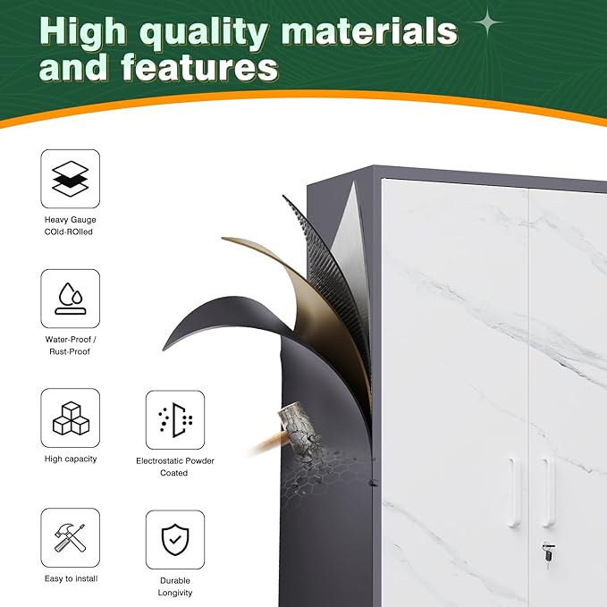 Letaya Wardrobe Closet, 72" H Clothing Storage Cabinet with Adjustable Shelves and Hanging Rod, Bedroom Armoire Clothes Organizer (White Gray)