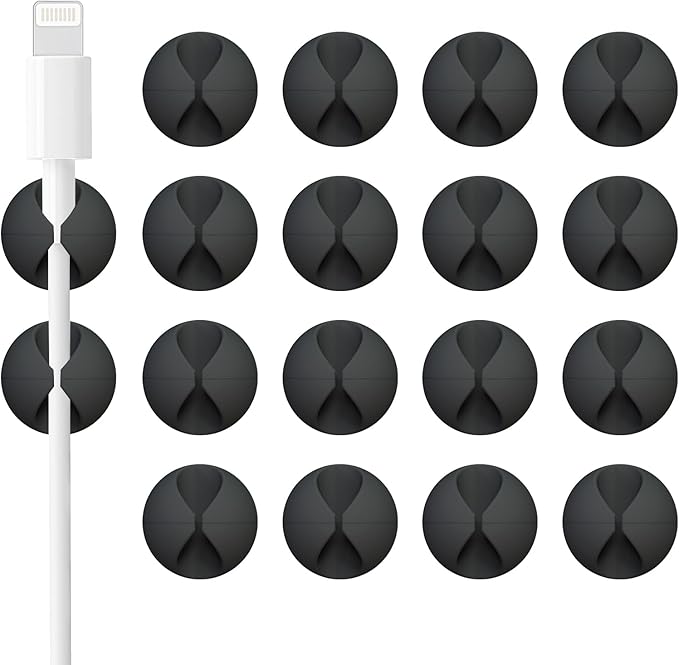 18 Pack Mini Cable Clips, Znben Cord Organizer Holder Adhesive Cord Management Charger Wire Holder Clips for Desk, Home, Office, Car, Cubicle, Nightstand Black