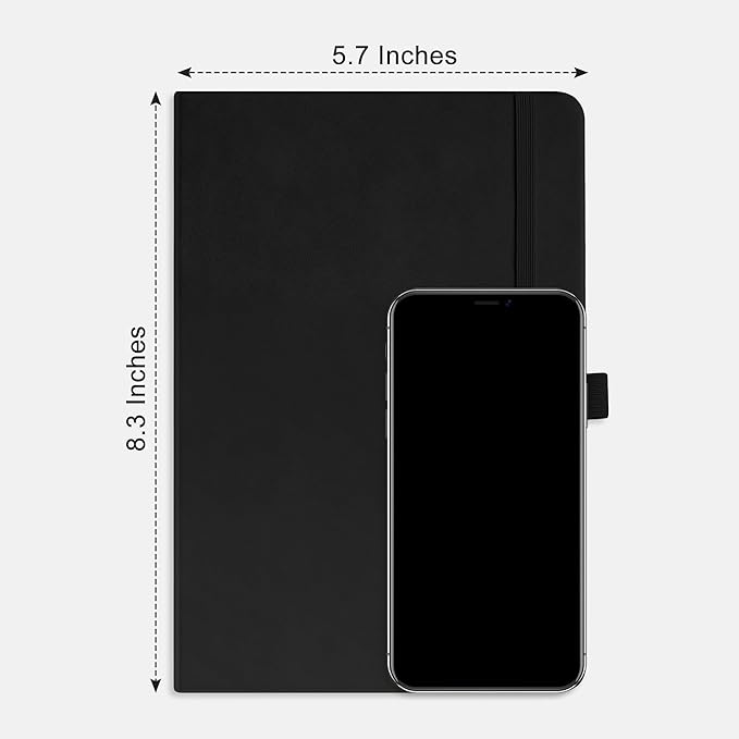 RETTACY Bullet Dotted Journal Notebook, 192 Pages, A5 Medium Size (5.7'' x 8.3''), Leather Hardcover, 100 GSM Thick Paper, for Bullet Journaling, Planning, Tracking (Black)