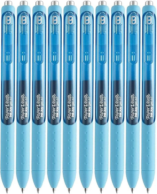 Paper Mate InkJoy Gel Pens, Bright Blue Ink, Medium Point (0.7mm), 10 Count, Bundle with Plastic Reusable Pouch