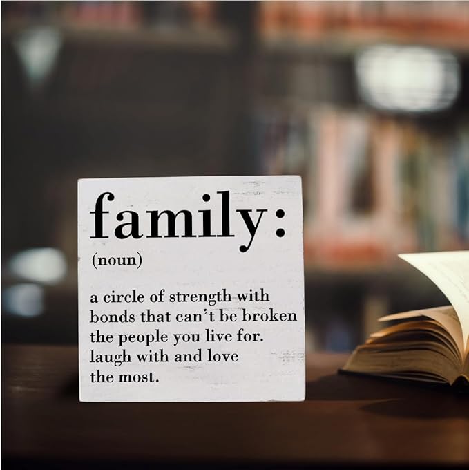 Family Noun Family Quotes Desk Decor Wooden Box Sign Inspirational Rustic White Wood Block Plaque Box Sign for Home Farmhouse House Kitchen Bathroom Living Room Shelf Table Decoration