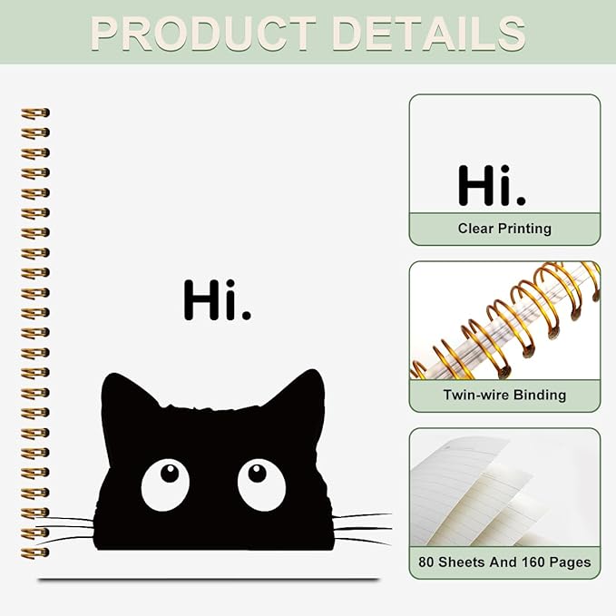 2 Pcs Cute Cat Spiral Notebook, Cute Gifts Journaling Notebooks Cat Lover Gifts for Women Teacher Girls Note Books Journals for Writing Hardcover Notebook Office Classroom College Supplies