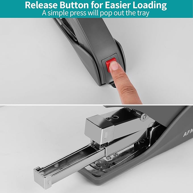 AFMAT Effortless Stapler for Desk, 50 Sheet Desktop Stapler, Ergonomic Office Staplers, One Finger Touch Stapling, Built-in Staple Remover, Portable & Space Save Size, Good for Home & Office