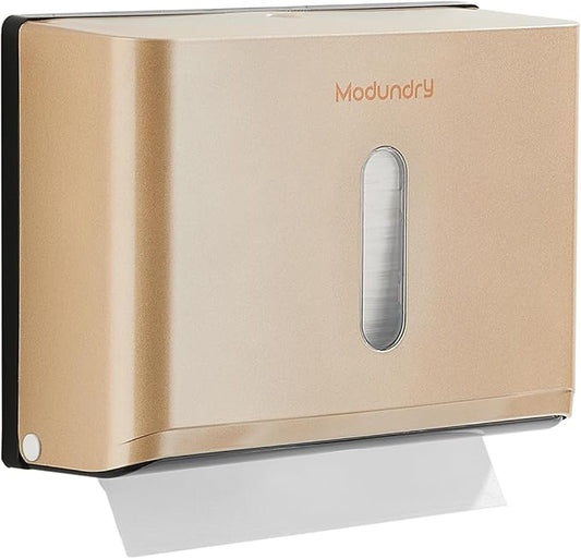 Paper Towel Dispensers Wall Mount: Multifold Z-Fold Paper Towel Holder, No Drilling Install, Compact Hand Towel Dispenser for Home Bathroom, Restroom, Office, Gold