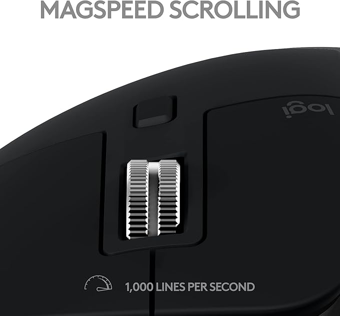 Logitech MX Master 3S for Mac - Wireless Bluetooth Mouse with Ultra-Fast Scrolling, Ergo, 8K DPI, Quiet Clicks, Track on Glass, Customization, USB-C, Apple, iPad - Space Grey