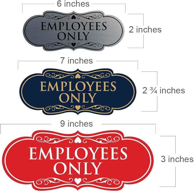 Designer EMPLOYEES ONLY Sign | Easy Installation | Office or Business Signs | Workplace Safety - Lt Gray - Large (2 Pack)