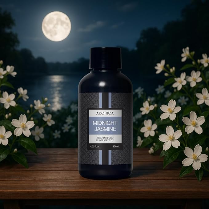 Aronica Reed Diffuser Oil Refill, 5.07oz, Midnight Jasmin - Fragrance Oil Diffuser Fig Essential Oils Refills for Home