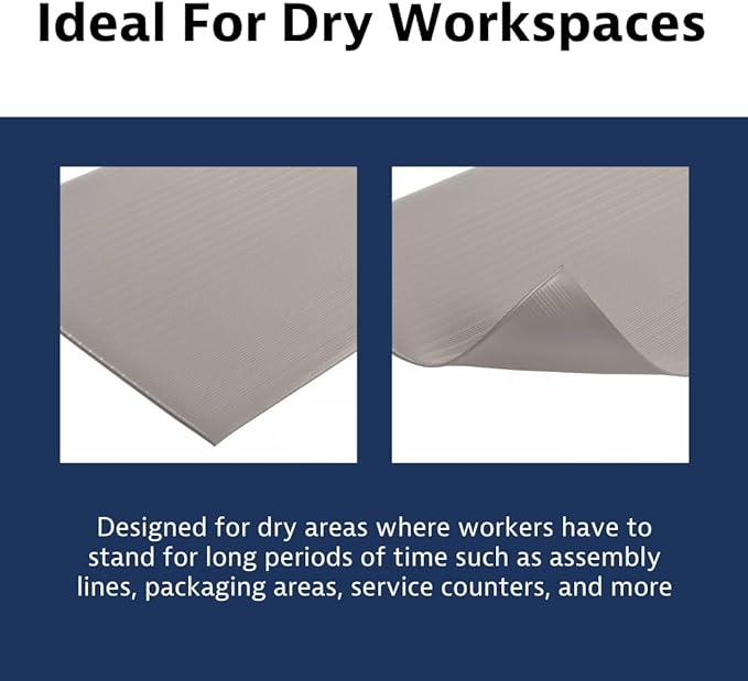 Notrax 410 Airug® 3' x 12' x 3/8" Anti Fatigue Mat, Enhanced Slip Resistance with Beveled Edges and Ribbed Surface, Ideal for Industrial and Commercial Workplaces, Gray, 410S3312GY