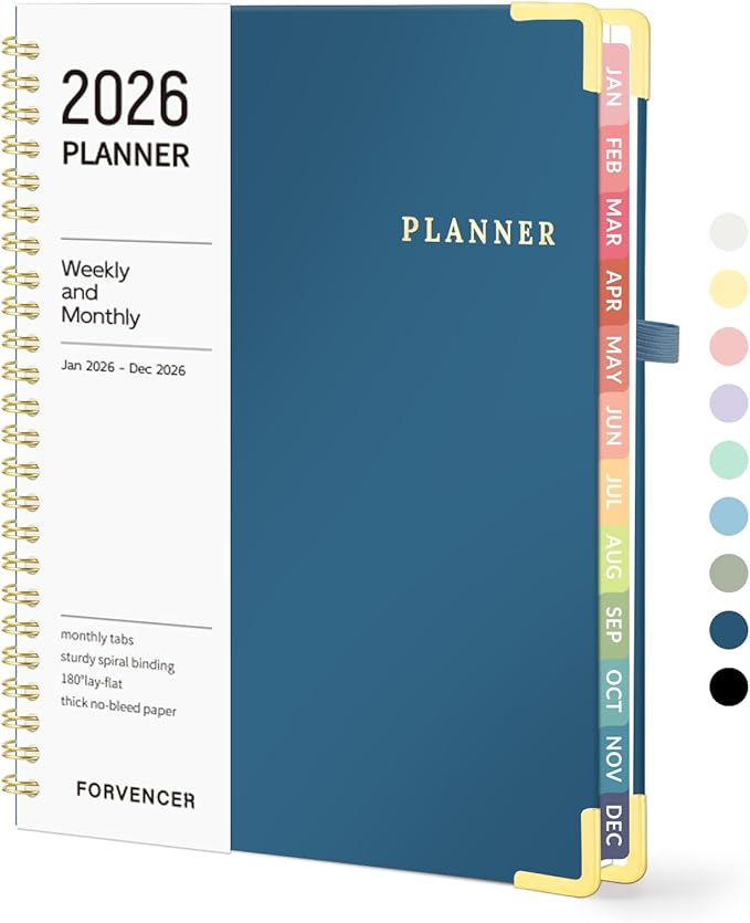2026 Planner, Forvencer Calendar Planner Weekly and Monthly, January 2026-December 2026, 6" X 8", Hardcover Agenda Book with Tabs, Cute Daily Journal Planning with Inner Pocket, Home College Organizer Notebook for Office School Supplies, A5, Navy Blue