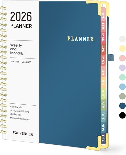 2026 Planner, Forvencer Calendar Planner Weekly and Monthly, January 2026-December 2026, 6" X 8", Hardcover Agenda Book with Tabs, Cute Daily Journal Planning with Inner Pocket, Home College Organizer Notebook for Office School Supplies, A5, Navy Blue
