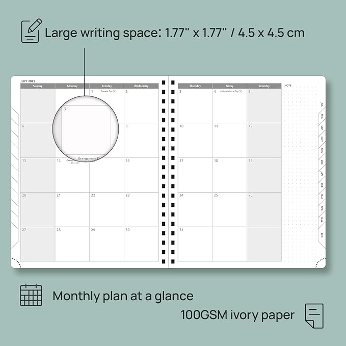 POPRUN Planner 2025-2026 (Large - 8.5'' x 10.5'') Academic Weekly Calendar (July 2025 - June 2026) with Hourly Time Slots, Monthly Tabs, 100GSM Thick Papers, Spiral Leather Cover - Black