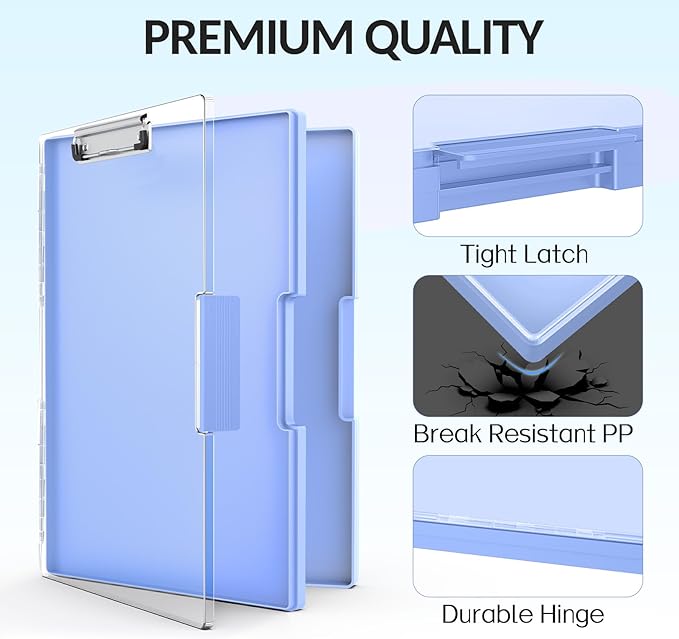 Sooez Clipboard with Storage, Heavy Duty Cleaview Clip Boards 8.5x11 with Dual Storage, Dry Erase Plastic Nursing Clipboard, High Capacity Clipboards Folder for Teacher Nurse, School & Office Supplies