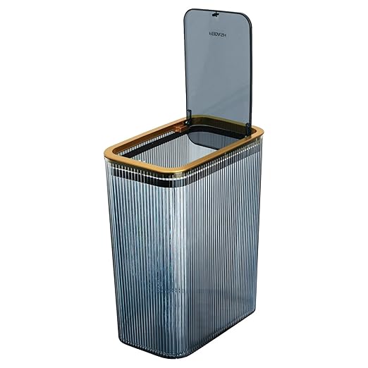 Transparent Trash Can, Bathroom Trash Cans with Lids, 2.6 Gallon Garbage Can for Bedroom, Office, Plastic Slim Waste Basket with Press Top Lid, 10L Clear Trash Bin for Home, Kitchen (Blue)