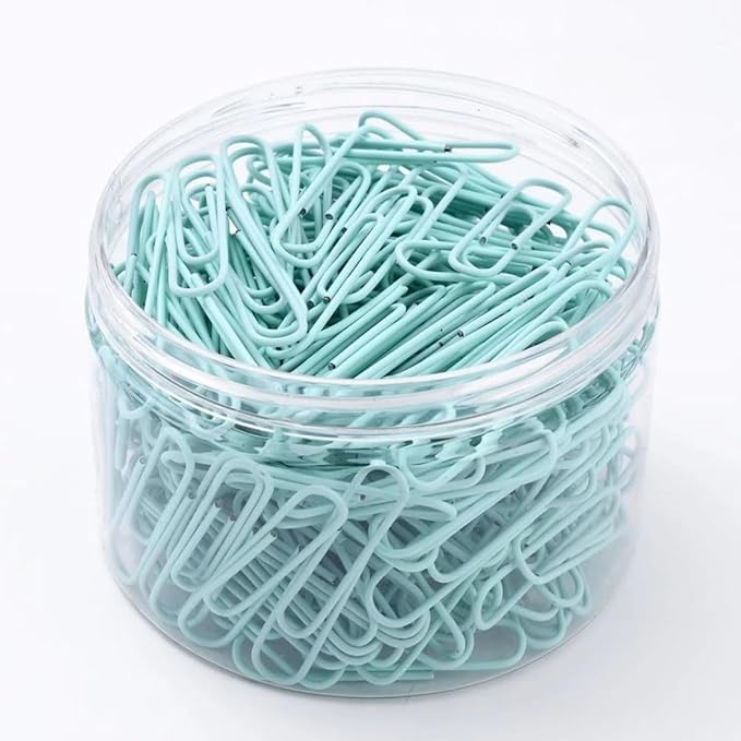 Macaron Colored Paper Clips, 1.1" Medium Paper Clip（28mm, 600pcs Paperclips for Office Supplies and Organization (Cyan)