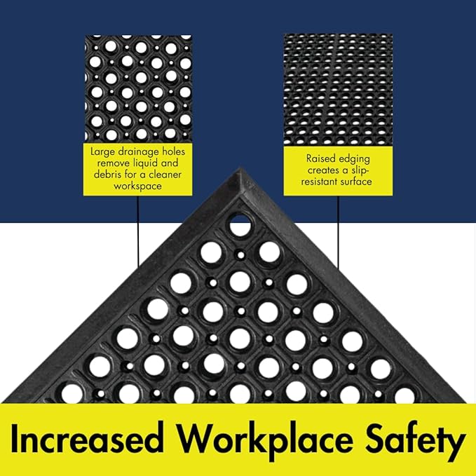 NoTrax 3' x 5' Anti-Fatigue Lightweight Restaurant Rubber Floor Mat with Drainage Holes, Beveled Edges, Non-Slip Mats, Black, T30 Competitor, T30S0035BL