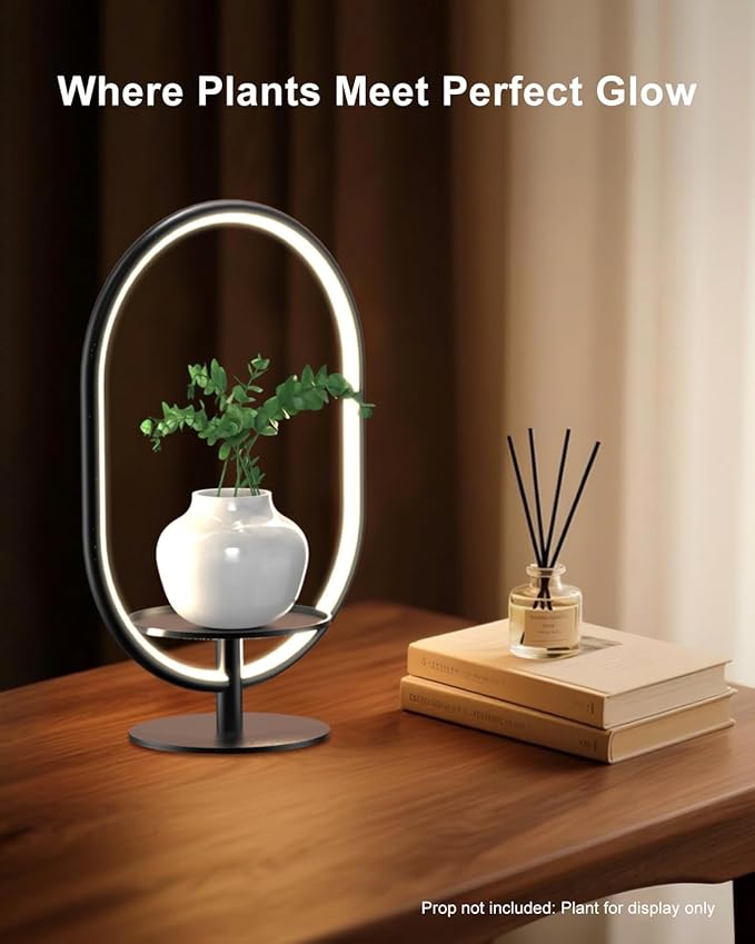 Modern LED Table Lamp with Storage Tray, Bedside Lamp with 3 Color Temperatures 10-Level Dimmable for Video Conference/Makeup/Streaming/Plants, LED Desk Lamp for Living Room Bedroom Office Decor