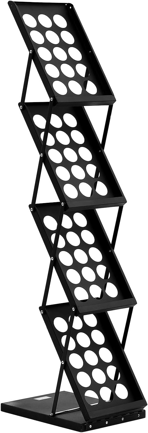 VEVOR Foldable Magazine Display Rack, 4-Tier Brochure Literature Display Stand, Portable Catalog Brochure Holder Stand with Carrying Bag for Office Trade Show Exhibitions, 4 Pockets